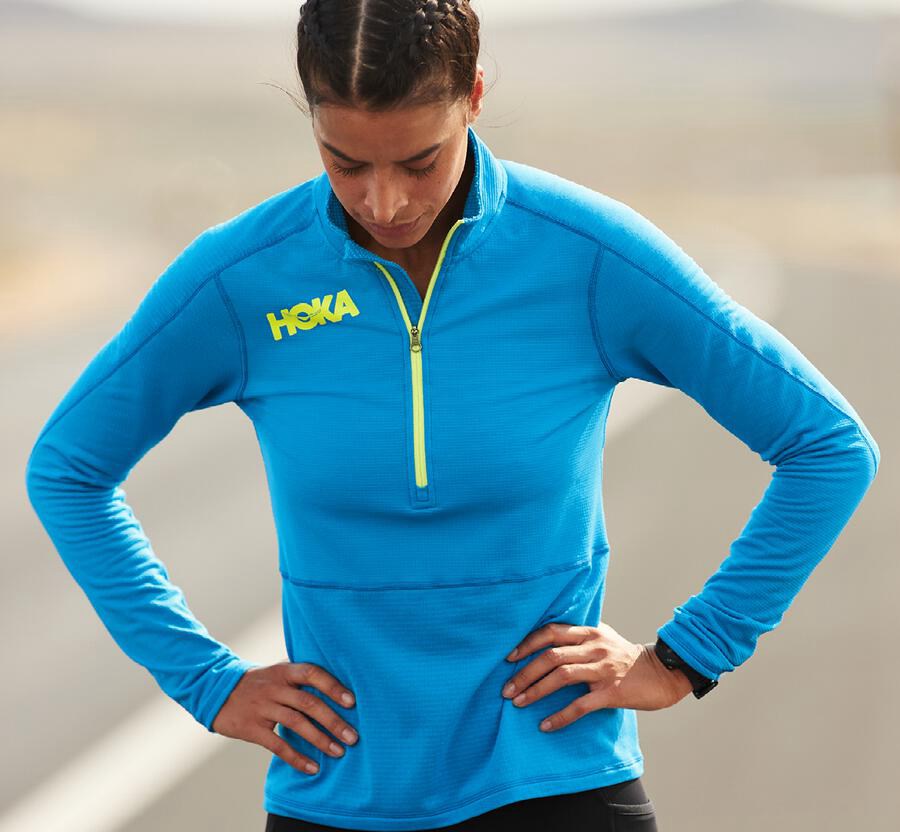 Top Hoka One One Mujer Azules - 1/2 Cremallera Midlayer - KSED25360